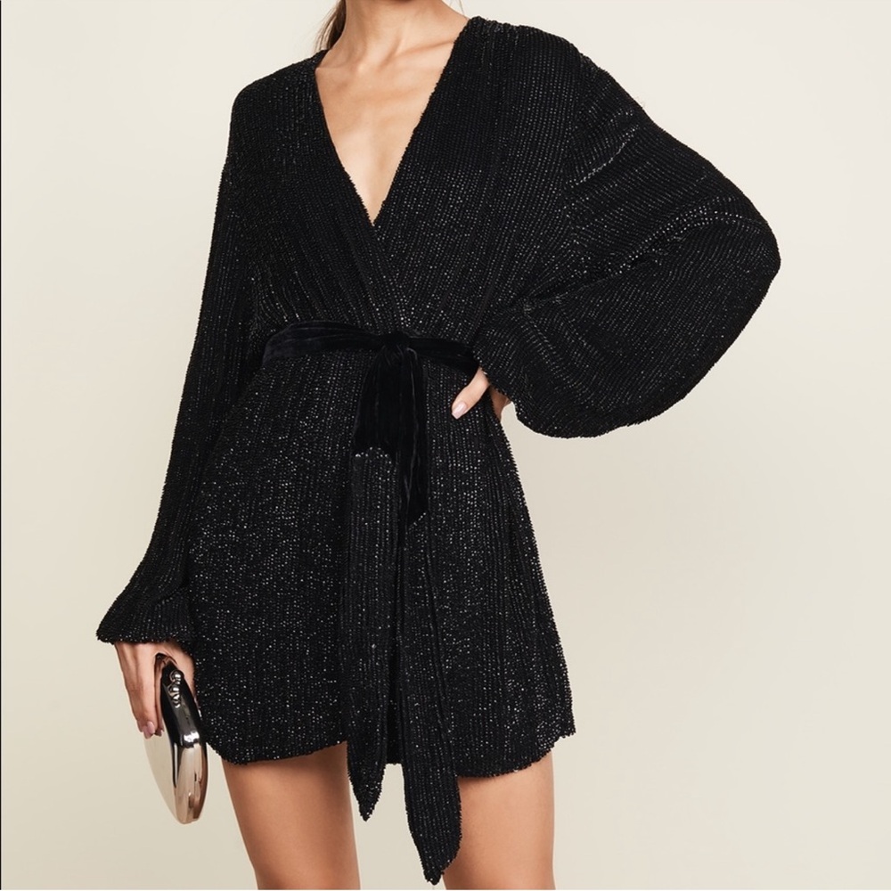 Retrofete Gabrielle Robe Mini Dress Long Sleeve Sequin Size Large Luxe Designer